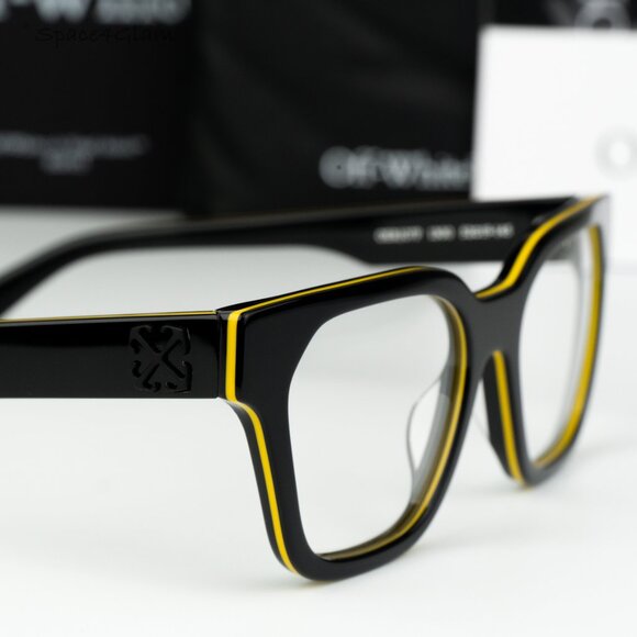 Off-White Men Eyeglasses Black Yellow Square OERJ07P STYLE 7P 1300 BRAND NEW - Picture 4 of 11